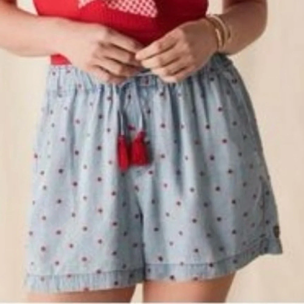 💙 Matilda Jane Cameron Chambray Dobby Shorts with red polka dots and red tassels - Picture 9 of 9